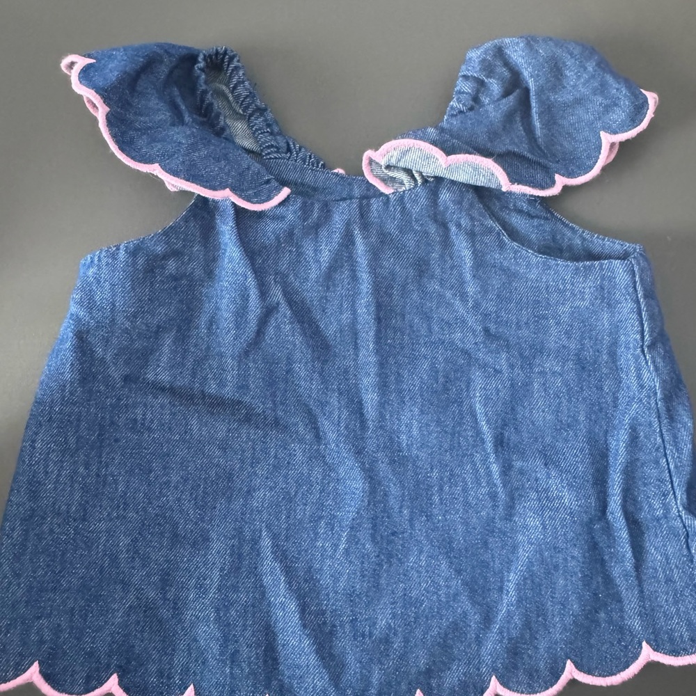 Old Navy Denim Tank with Pink Scallop Edges